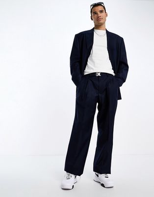 Sixth June oversized belted suit pants in navy