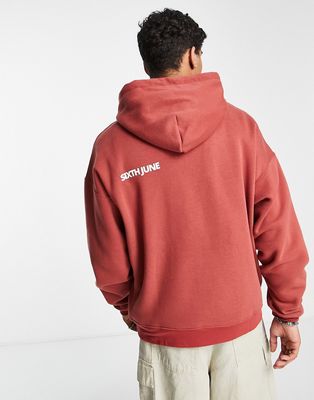 Sixth June oversized hoodie in burgundy with logo print - part of a set-Red