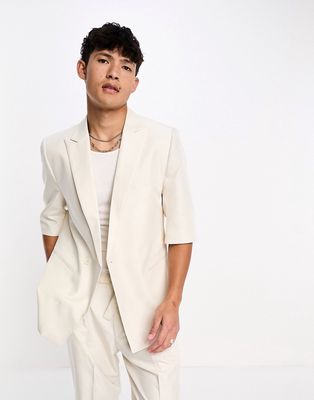 Sixth June oversized short sleeve suit jacket in cream-Gray