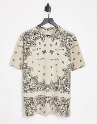 Sixth June oversized T-shirt in beige with all over bandana print - part of a set-Neutral