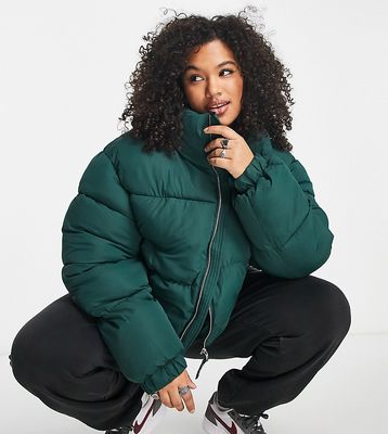 Sixth June Plus cropped boxy puffer jacket in forest green