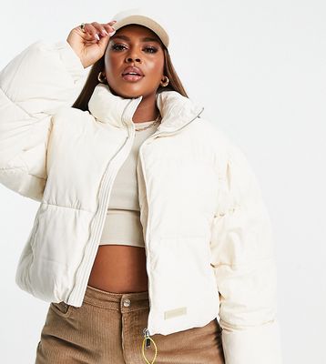 Sixth June Plus oversized cropped puffer jacket in off white
