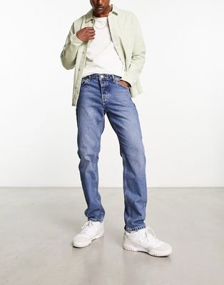 Sixth June relaxed tapered fit jeans in mid wash blue