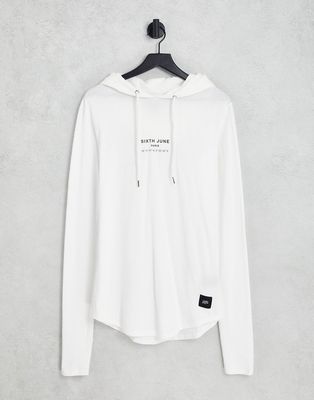 Sixth June skinny fit light weight hoodie in white