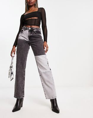 Sixth June straight leg patchwork jeans in gray