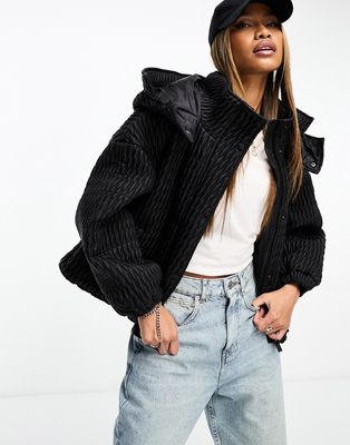 Sixth June textured puffer jacket in black