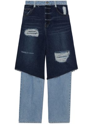 SJYP layered-design cotton jeans - Blue