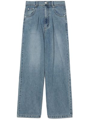 SJYP pleat-detail wide-leg cotton jeans - Blue