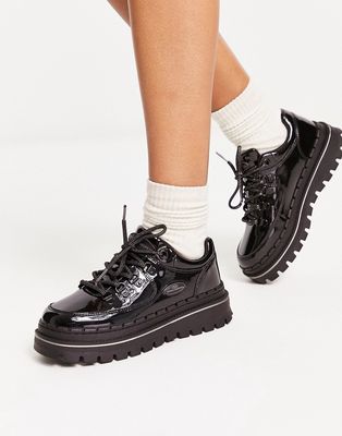 Skechers Jammers chunky sole sneakers in patent black