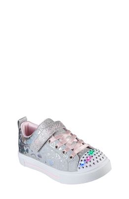 SKECHERS Kids' Twinkle Sparks Glitter Light-Up Sneaker in Gray/Silver