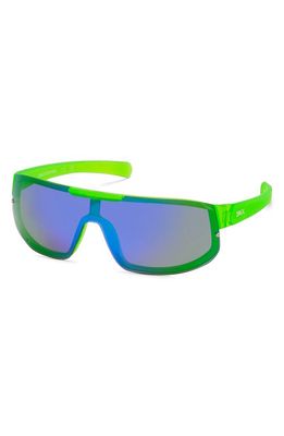 SKECHERS Mirrored Shield Sunglasses in Shiny Light Green/Blue Mirror