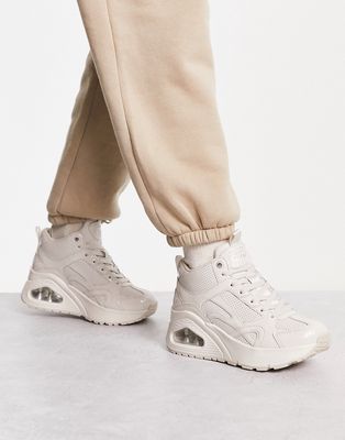 Skechers Uno HI Ava Max chunky sneakers in off white patent leather-Neutral