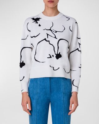 Sketched Abraham Flower Intarsia Cashmere Sweater