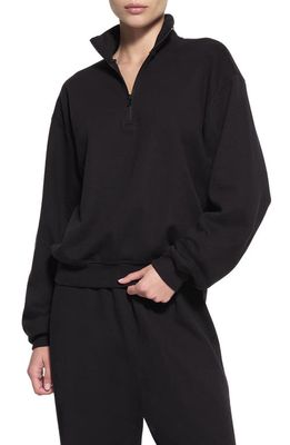 SKIMS Cotton Blend Fleece Half Zip Sweatshirt in Onyx