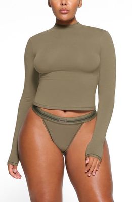 SKIMS Cotton Funnel Neck Top in Army