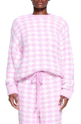 SKIMS Cozy Knit Pullover Sweatshirt in Petal Houndstooth