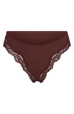 SKIMS Fits Everybody Lace Trim Cheeky Tanga in Cocoa