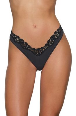 SKIMS Fits Everybody Lace Trim Dipped Thong in Onyx