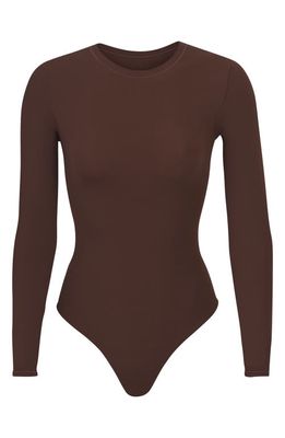 SKIMS Fits Everybody Long Sleeve Crewneck Bodysuit in Cocoa