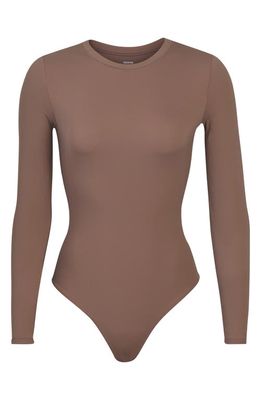 SKIMS Fits Everybody Long Sleeve Crewneck Bodysuit in Umber