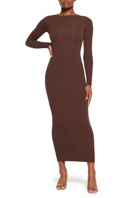 SKIMS Fits Everybody Long Sleeve Crewneck Dress in Cocoa