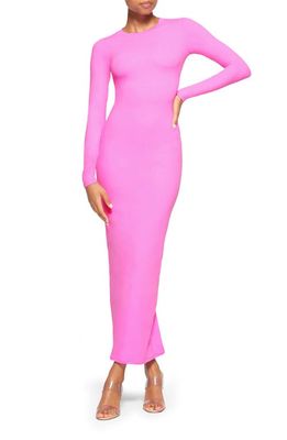 SKIMS Fits Everybody Long Sleeve Crewneck Dress in Neon Orchid