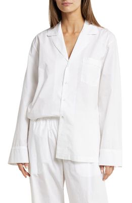 SKIMS Gender Inclusive Crop Cotton Poplin Button-Up Pajama Shirt in Snow