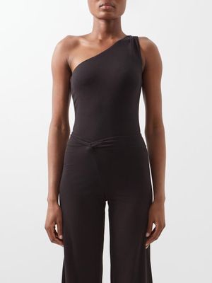 Skin - Erato One-shoulder Organic-cotton Blend Bodysuit - Womens - Black
