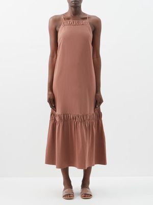 Skin - Olesya Gathered Pima-cotton Jersey Dress - Womens - Light Brown