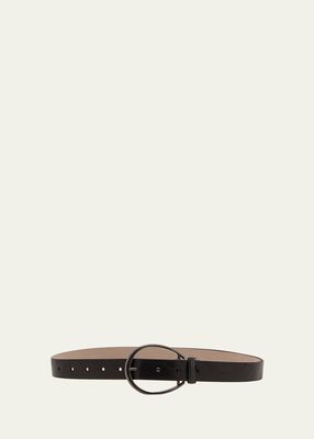 Skinny Leather Belt with Round Buckle