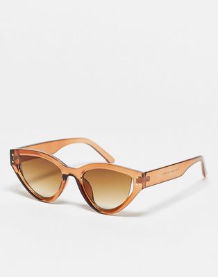 Skinnydip cat eye sunglasses in beige with cut out detail-Brown