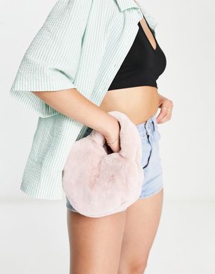 Skinnydip heart mini bag in light pink faux fur