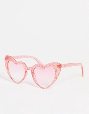 Skinnydip oversized heart sunglasses in pink glitter with pink tinted lens
