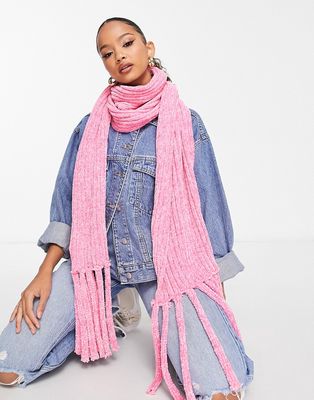 Skinnydip oversized tassel scarf in light pink chenille