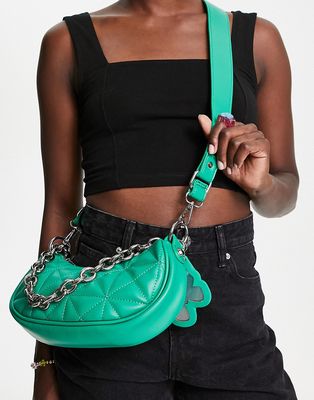 Skinnydip quilted crossbody bag in green with butterfly mirror chain