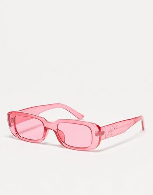 Skinnydip rectangle sunglasses with butterfly logo in pink