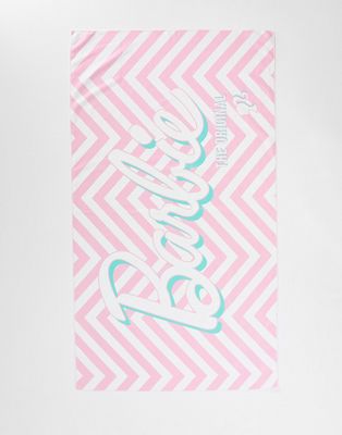 Skinnydip x Barbie towel in pink chevron print