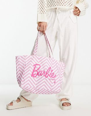 Skinnydip x Barbie XL tote bag in pink chevron print