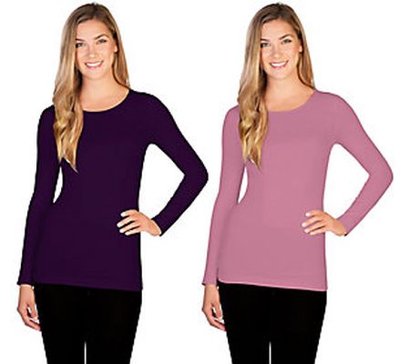 skinnytees Missy Long Sleeve Crew Neck Top Set of 2