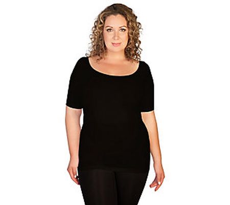 Skinnytees Plus Reversible 1/2 Sleeve Scoop Nec k