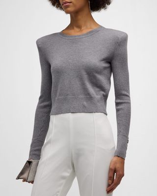 Sky Cropped Strong-Shoulder Sweater
