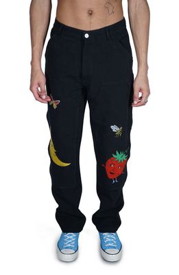 Sky High Farm Workwear Gender Inclusive Embroidered Cotton Canvas Pants in Black