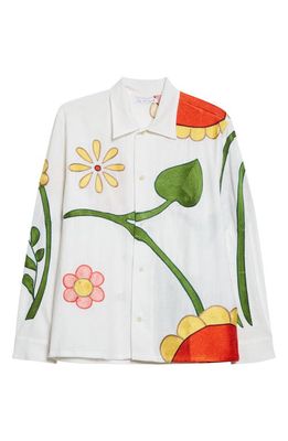 Sky High Farm Workwear Gender Inclusive Embroidered Flower Cotton Button-Up Shirt in White