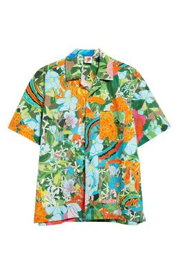 Sky High Farm Workwear Gender Inclusive Floral Camo Embroidered Camp Shirt in Green Multi