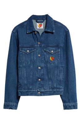 Sky High Farm Workwear Gender Inclusive Perennial Logo Denim Trucker Jacket in Blue