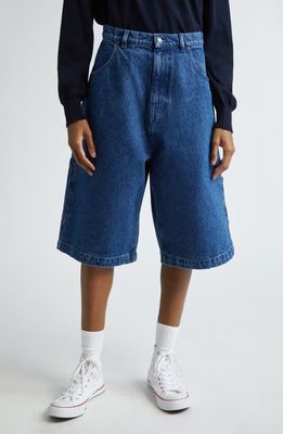 Sky High Farm Workwear Gender Inclusive Perennial Logo Oversize Denim Utility Shorts in Blue