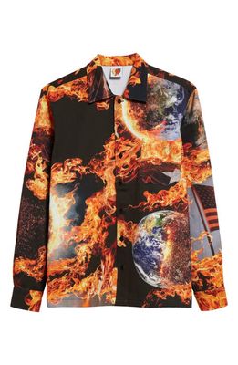 Sky High Farm Workwear Gender Inclusive World is Burning Cotton Workshirt in Black Print