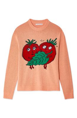 Sky High Farm Workwear Happy Tomato Intarsia Sweater in Light Pink