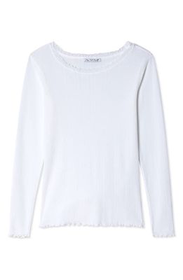 Sky High Farm Workwear Star Pointelle Long Sleeve Organic Cotton T-Shirt in White