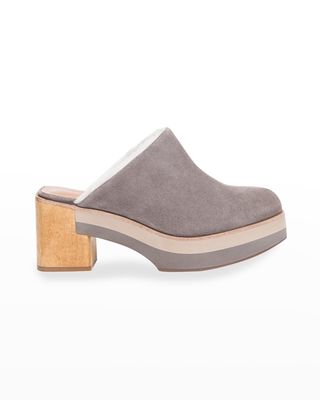 Sky Suede Shearling Clog Mules